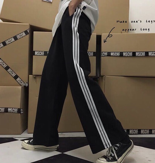 🌸 SIÊU HOT 🌸Quần 3 Sọc Ống Rộng Thể Thao Unisex 🌸 Culottes Kẻ Trắng Dáng Suông Cạp Chun Basic Ulzzang D3HY
