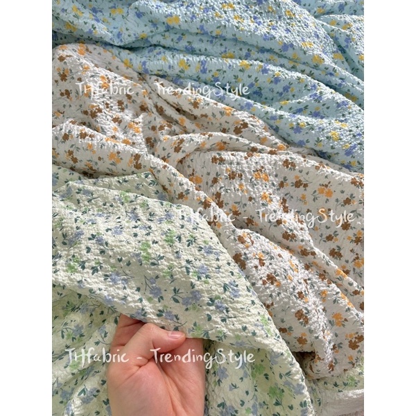 Vải đũi nhăn hàn quốc mềm và co dãn chất xịn hoa đậu biếc