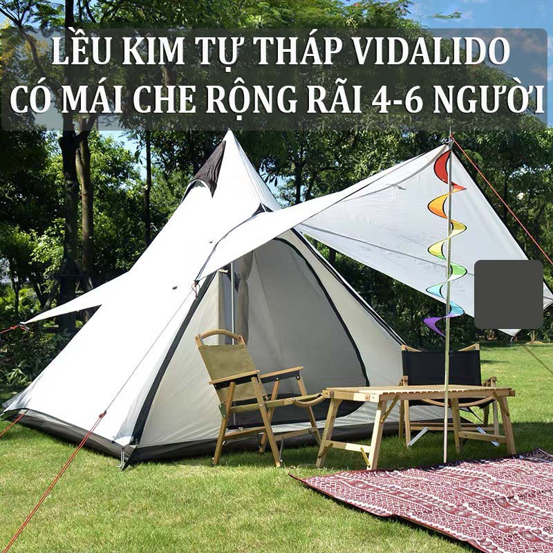 Lều Cắm Trại Lều Dã Ngoại 4-6 Người Thông Thoáng - Lều Kim Tự Tháp Mái Che Đi Phượt Cắm Trại Dã Ngoại Chống Thấm - TB037