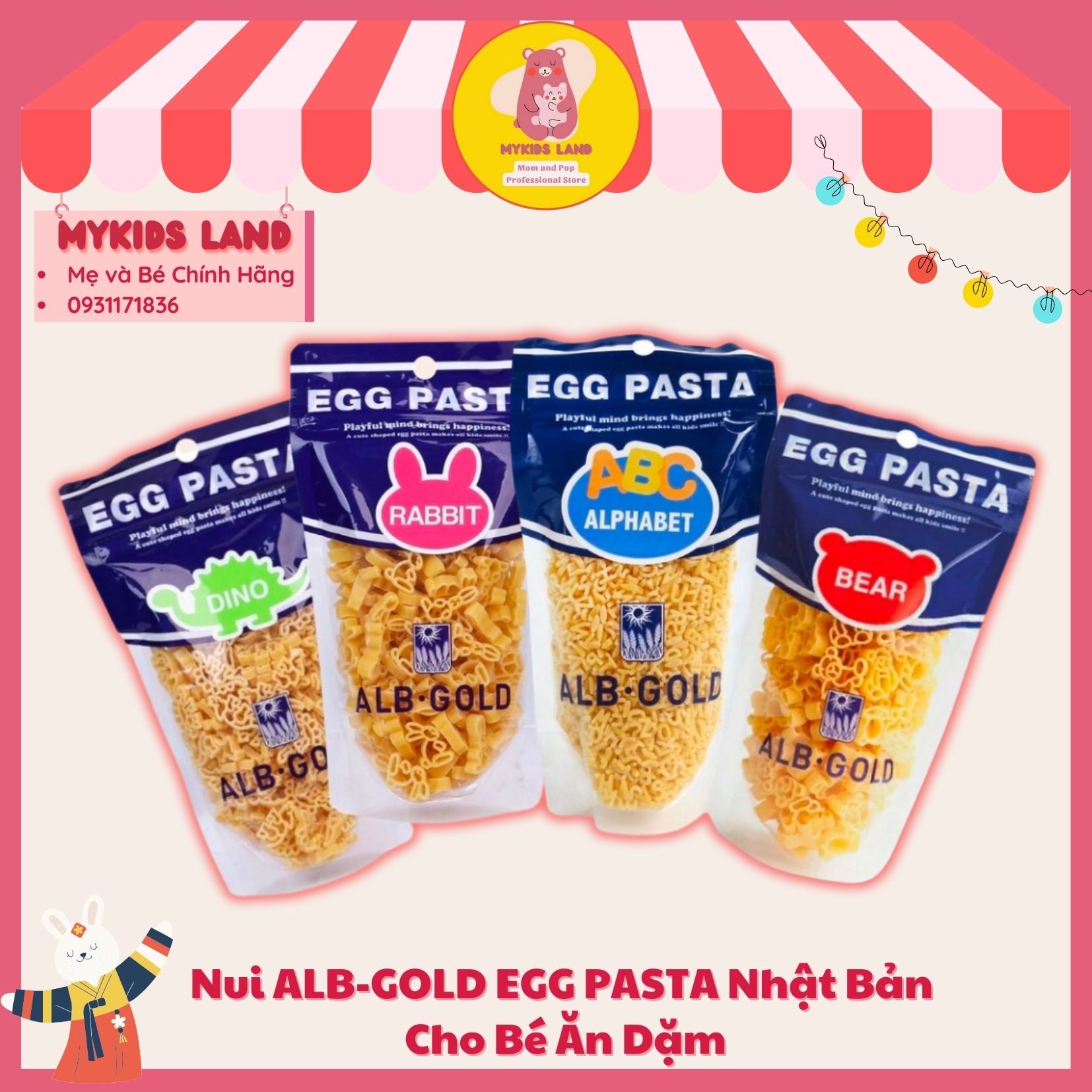 Nui trứng egg pasta alb gold hình chữ cái abc nội địa nhật bản 90g cho bé ăn dặm từ 8m+