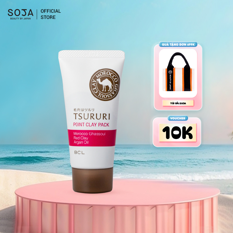 Mặt Nạ Đất Sét Làm Giảm Mụn Đầu Đen Tsururi Point Clay Pack Ghassoul And Red Clay Power 55g