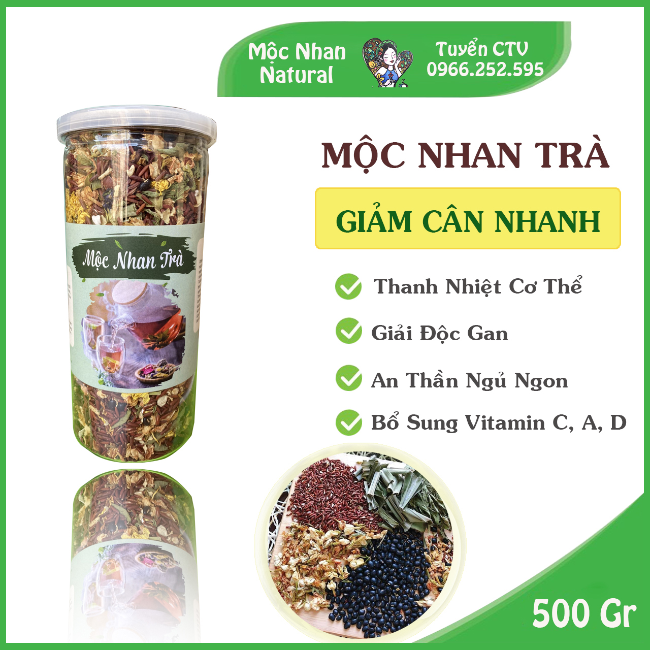 Mộc Nhan Trà Mộc Nhan Natural, thanh nhiệt, giải độc, an thần, giảm cân.