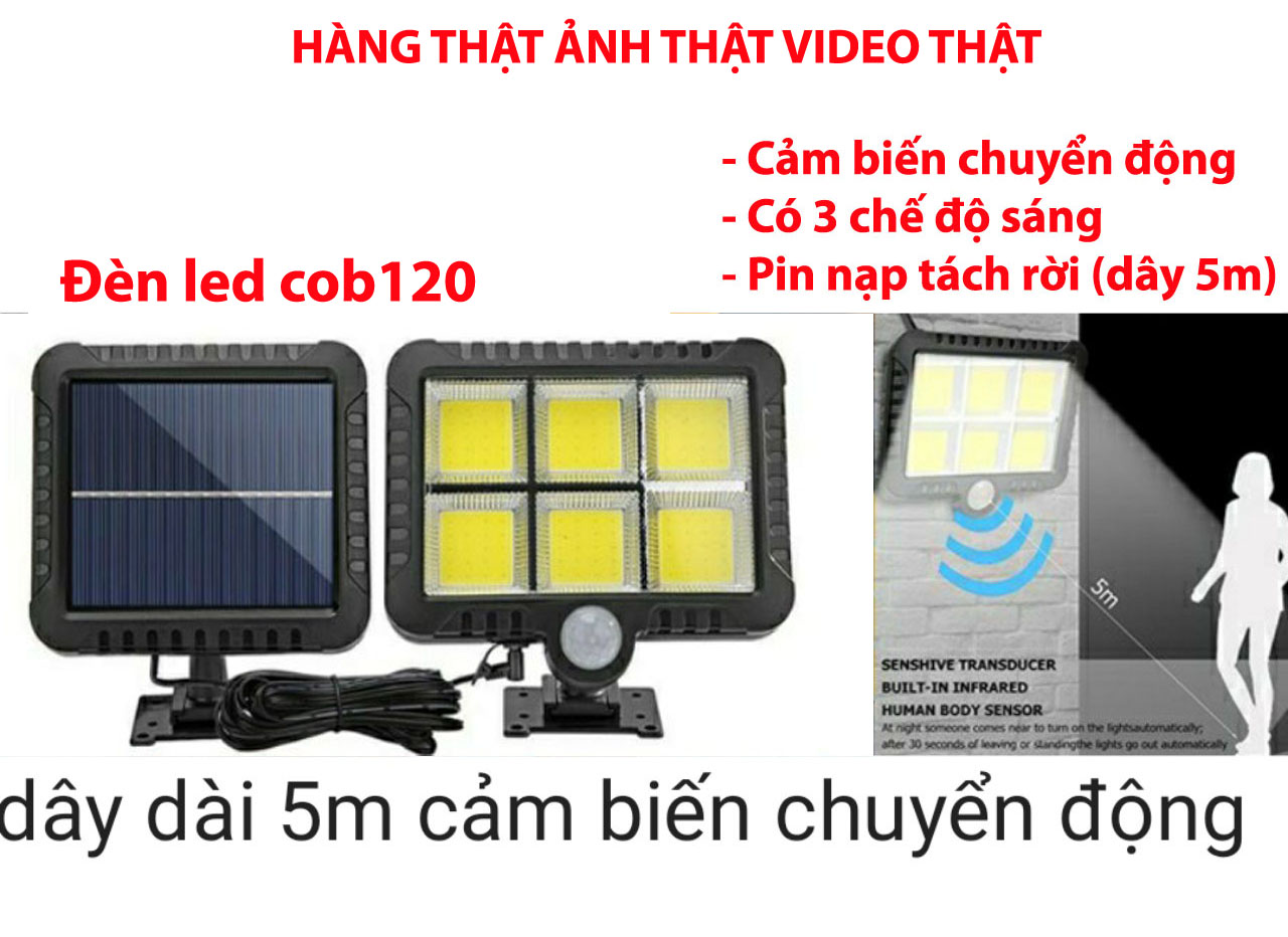 Đèn Năng Lượng Mặt Trời 120W Solar siêu sáng pin tách rời dây dài 5m - 3 chế độ sáng chống nước cực tốt