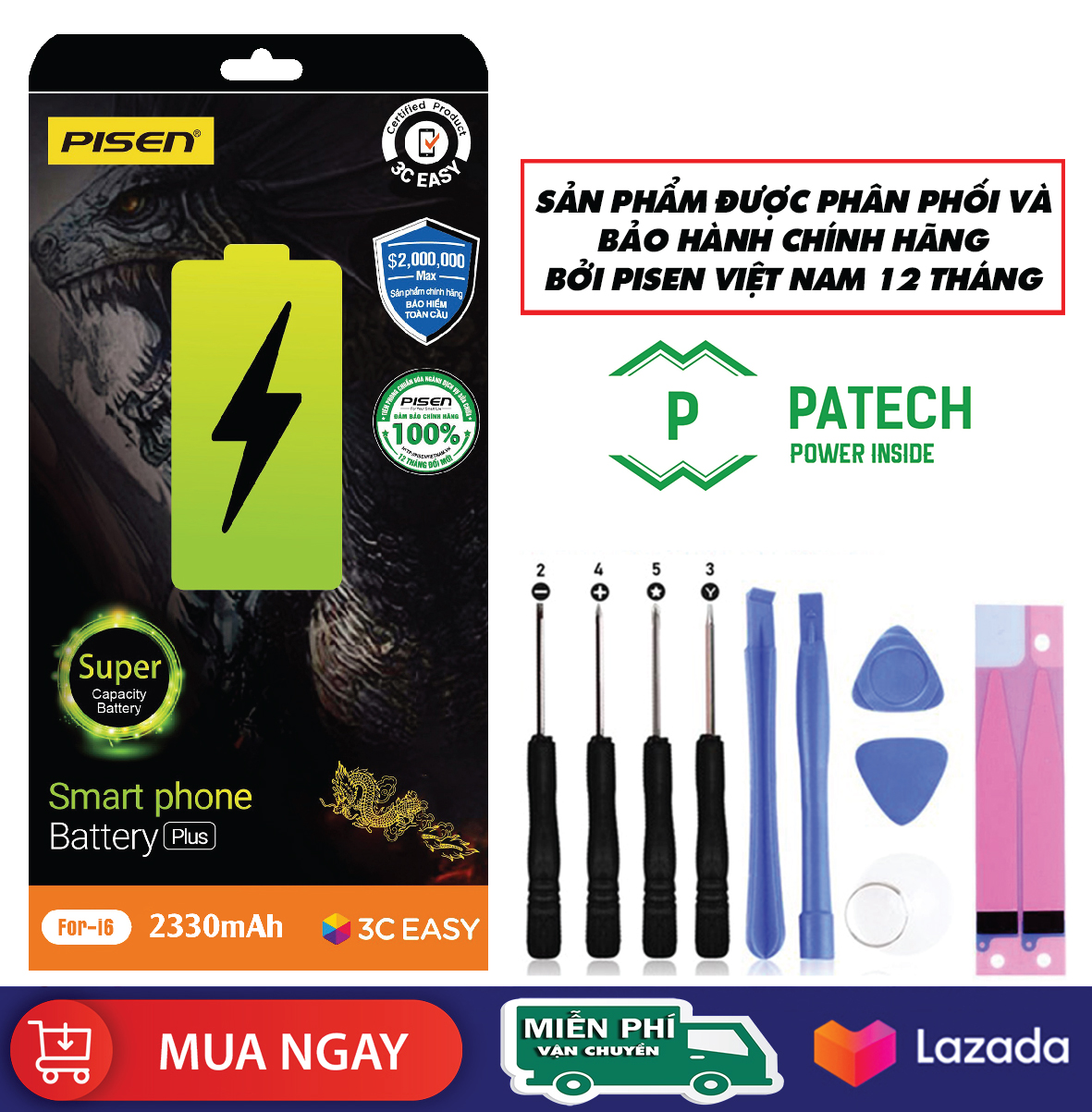 PIN PISEN lPHONE 6G DRAGON DUNG LƯỢNG SIÊU CAO 2330MAH - CHÍNH HÃNG PHÂN PHỐI