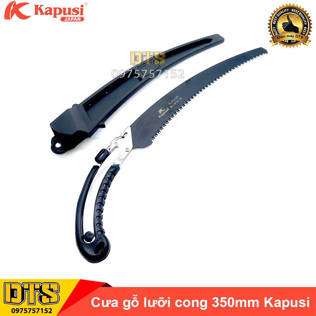 Cưa gỗ cầm tay lưỡi cong, cưa cành lưỡi đen thép SK-5 Nhật Kapusi 350mm – Có bao đựng cưa - cưa gỗ cầm tay lưỡi thép, cưa cầm tay, cưa cắt gỗ cầm tay, cưa gỗ cầm tay 350mm, cưa Kapusi Japan