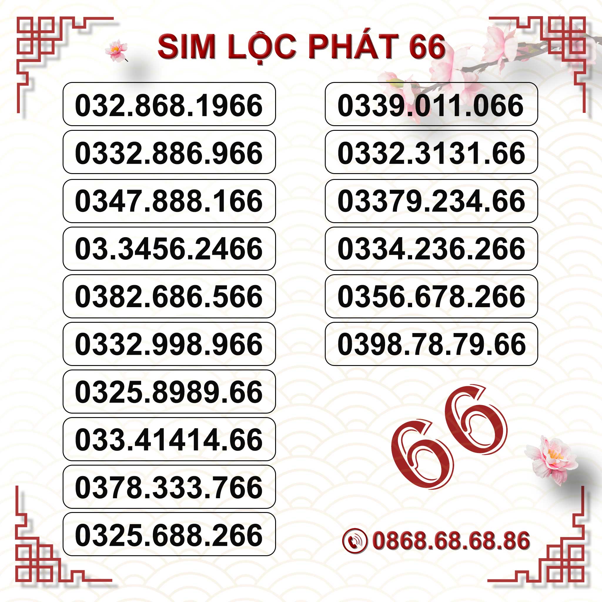 Sim số đẹp viettel lộc phát đuôi 66 giá siêu rẻ, hỗ trợ đăng ký chính chủ