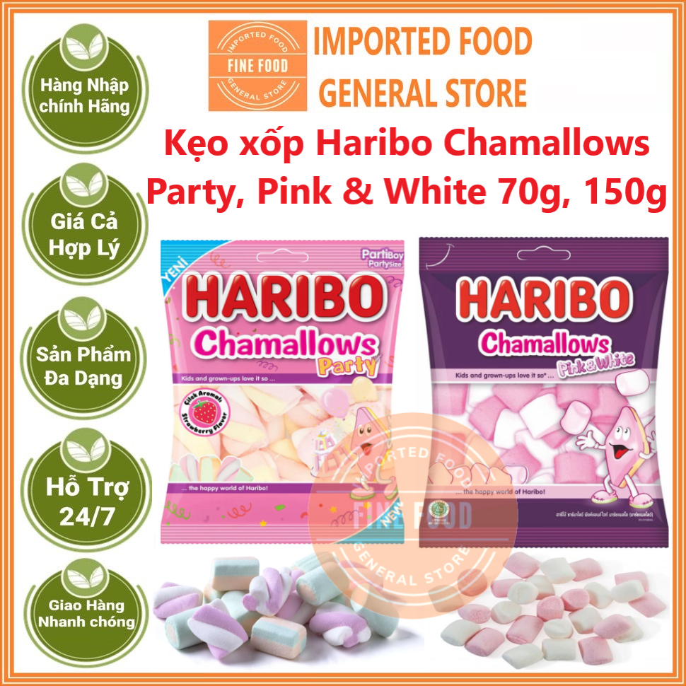 Kẹo xốp Haribo Chamallows Party, Pink & White 70g, 150g