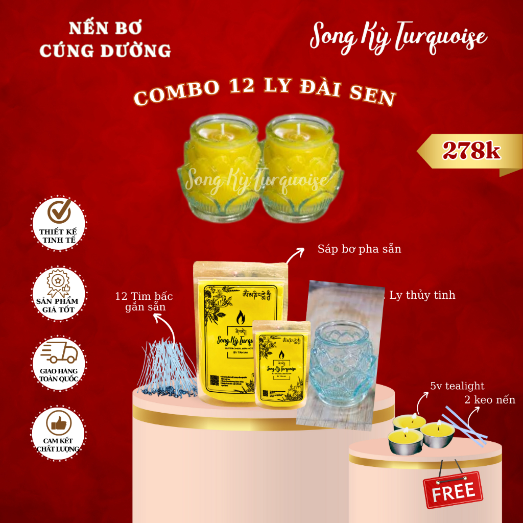 Nến bơ cúng phật - combo 30 ly đài sen to - nguyên liệu làm nến bơ cúng dường tại nhà - nến bơ song kỳ
