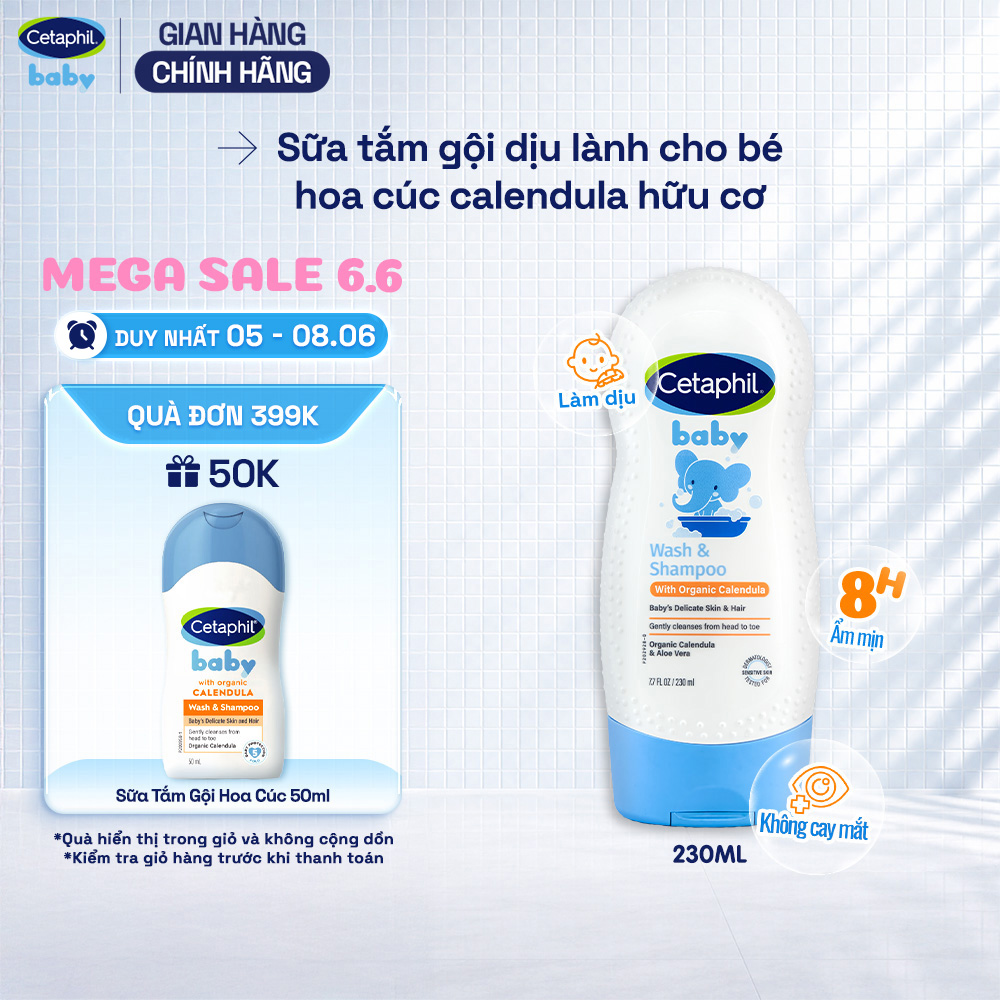 Sữa tắm dưỡng ẩm dịu lành cho bé với Calendula hoa cúc hữu cơ CETAPHIL BABY WSHAMPOO CALENDULA 230ML