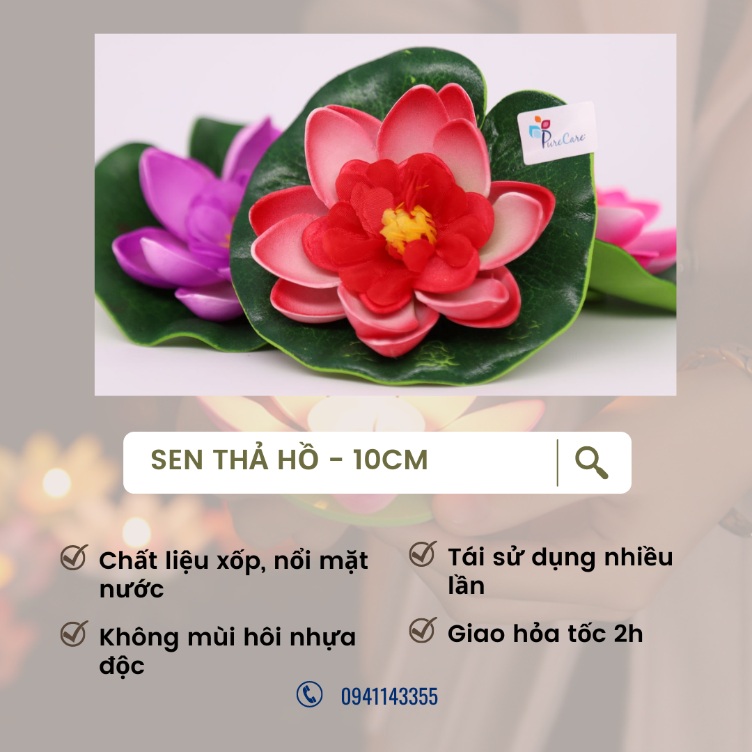 Hoa sen thả nước 10cm 18 cm đèn hoa đăng ngày lễ Vu Lan trang trí sân vườn hoa giả decor, phong thủy thờ cúng, chất liệu EVA