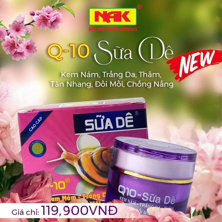 Kem nám tàn nhang đồi mồi ngừa mụn dưỡng trắng chống nắng Q-10 sữa dê