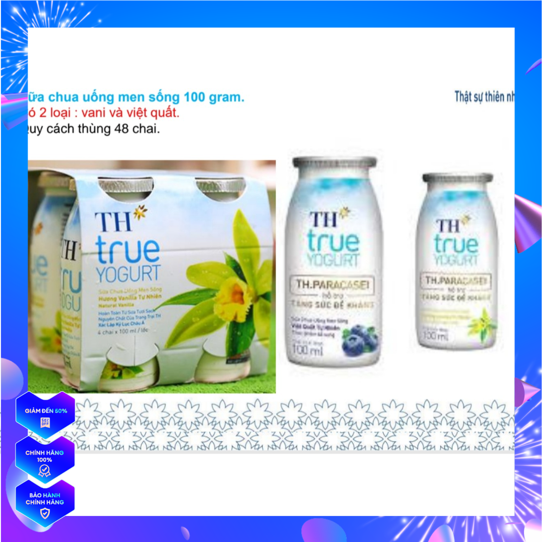 6 Lốc sữa chua uống men sống TH true milk 100ml × 24 chai ( vani / việt quất / đủ mùi)