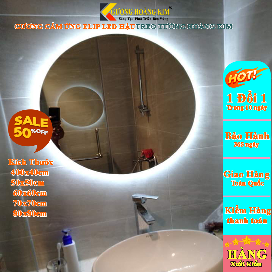 Gương tròn đèn led trang điểm treo tường cảm ứng thông minh kich thước D40 - guonghoangkim mirror