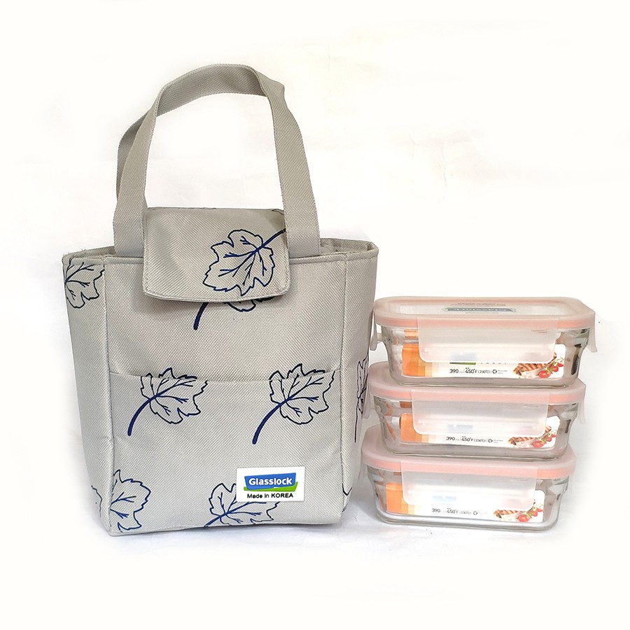 Bộ 03 hộp thuỷ tinh cường lực cao cấp 390ml+ Túi giữ nhiệt - siêu tiện dụng