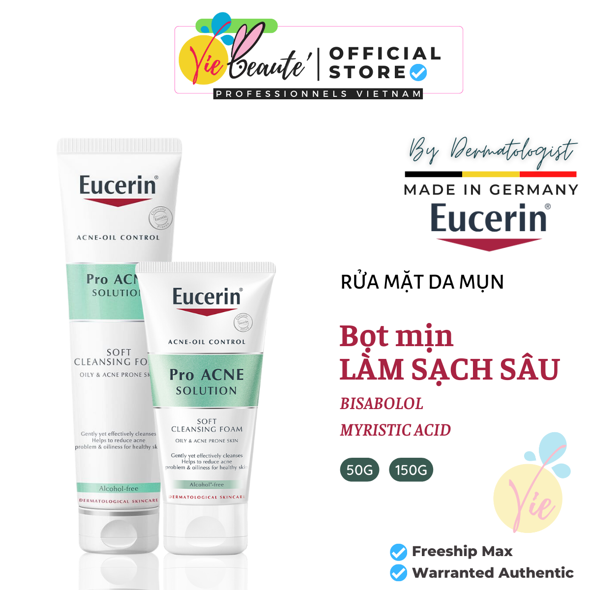 Sữa Rửa Mặt Tạo Bọt Eucerin Pro Acne Solution Gentle Cleansing Foam Cho Da