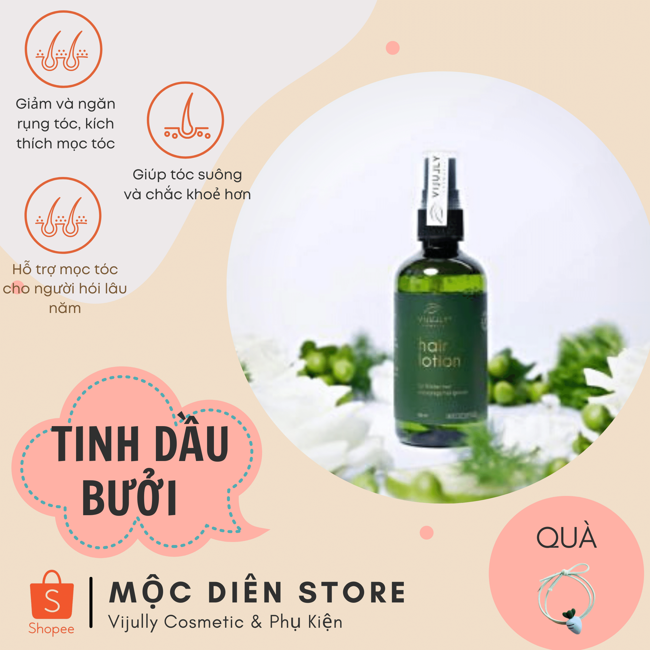 Tinh Dầu Bưởi Vijully (CHÍNH HÃNG 100%) Kích mọc tóc nhanh, dày; Giảm rụng tóc; Giúp tóc bồng bềnh suôn mượt