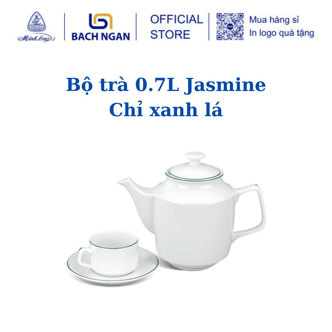 Bộ trà 0.7 l - jasmine - chỉ xanh lá - gốm sứ cao cấp minh long 1