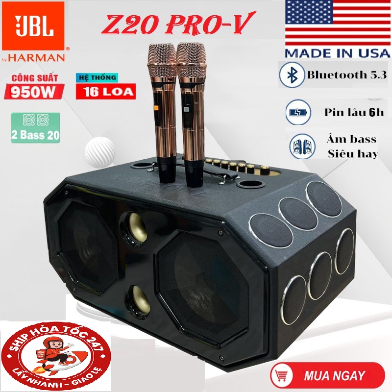( BẢN NÂNG CẤP 2024 ) Loa Karaoke Xách Tay 16 Đường Tiếng Z20 PRO-V - Công Suất Khủng 900W, Loa Gồm 2 Bass 20cm, 12 Treble, 2 Trung, Âm Thanh Mạnh Mẽ, Bass Chắc, Tặng Kèm 2 Mic UHF Chống Hú. Cổng Kết Nối Bluetooth 5.2, HDMI, USB, TF.