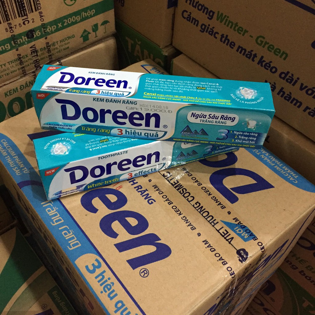 Kem đánh răng Doreen 3 hiệu quả, trà xanh tuýp 180g - KhuBa Shop