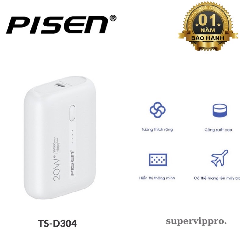 Pin dự phòng sạc nhanh Pisen TS-D304 siêu nhỏ gọn 10000mAh