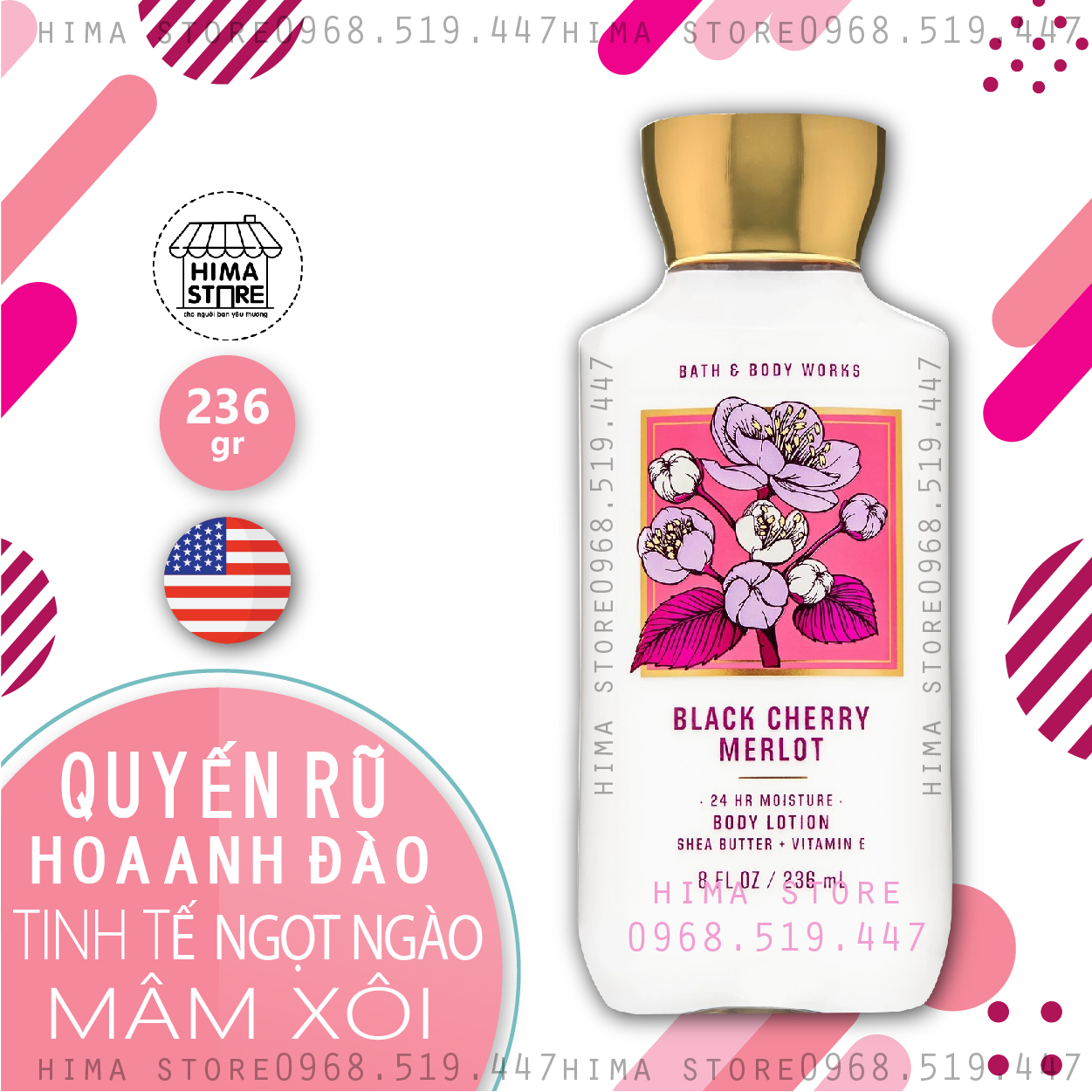 [HCM][MẪU HOA] Sữa Dưỡng Thể Thơm Mịn Da Lưu Hương Toàn Thân Bath & Body Works - BLACK CHERRY MERLOT ( 236mL)