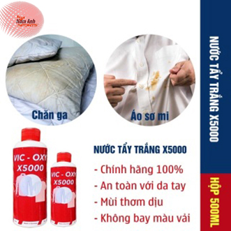 VIC-OXY X5000 Chất Tẩy Trắng Quần Áo Đa Năng - Dung Dịch Giặt ,Ủ Tẩy Trắng Quần Áo Siêu Sạch - Tẩy Trắng Vết Bẩn Quần Áo Chăn Ga Gối Đệm, Úa Vàng, Nấm Mốc. Tẩy Trắng Vết Mực, Sơn, Ố Vàng. Chất Tẩy Trắng Giày, Cọ Rửa Rày