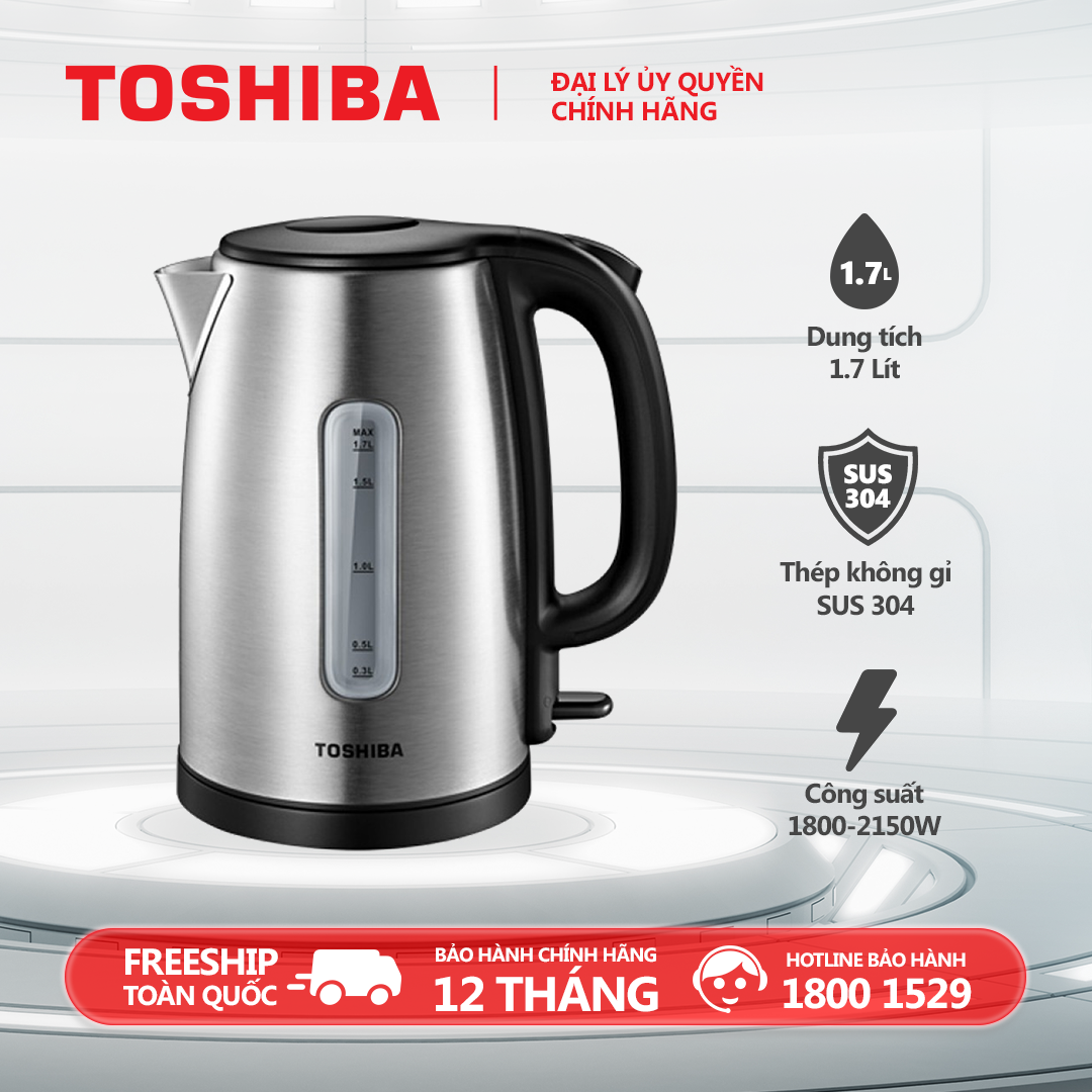 Bình đun siêu tốc Toshiba KT-17SH1NV - 1.7L - Inox 304 - Hàng chính hãng bảo hành 12 tháng chất lượng Nhật Bản