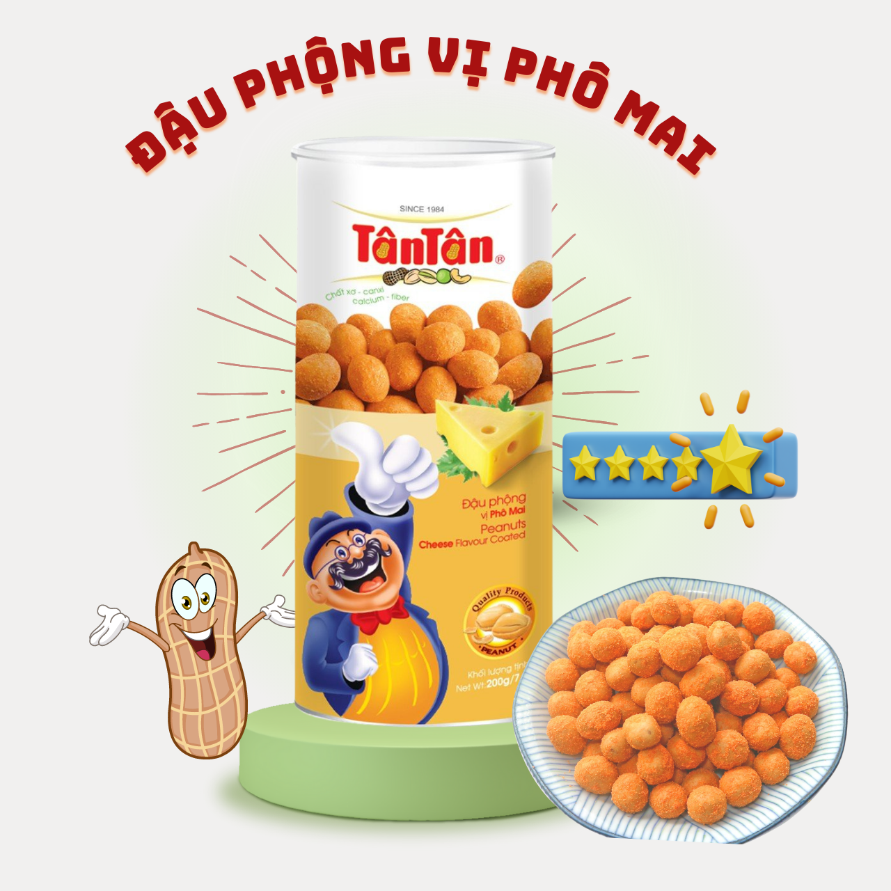 [Siêu Hot] Đậu phộng vị Phô Mai Tân Tân lon 200g
