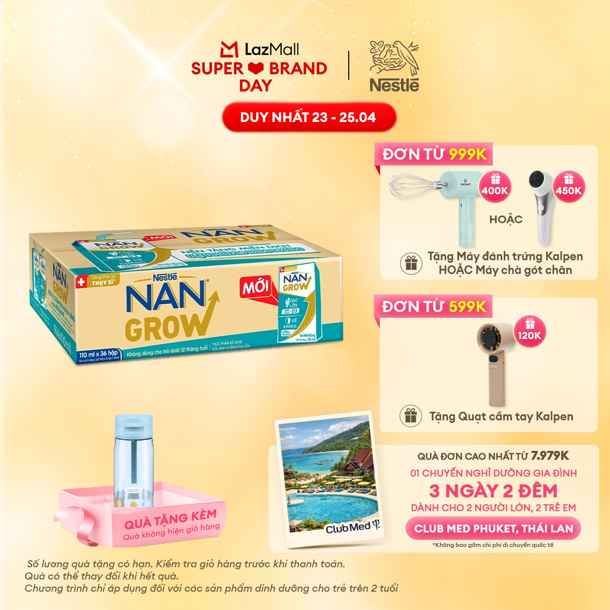 [CHỈ 23 - 25.04 QT Đơn 599K/999K] [Tặng Bình nước Inochi] Thùng 36 hộp Sữa pha sẵn Nestlé NANGROW 110ml/hộp sữa mát công thức từ Thụy Sĩ 100% Canxi giúp bé cao lớn vượt trội 9(4 x 110ml)