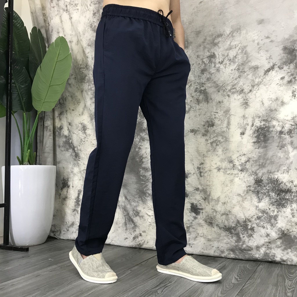 Quần đũi dài nam cạp chun dây chút- Quần dài nam cạp chun chất đũi siêu mát