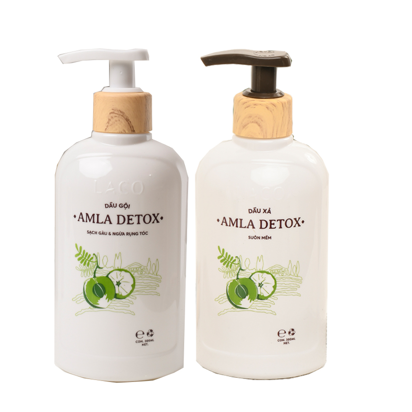 [Giảm rụng tóc, kích thích mọc tóc, giảm gàu] Bộ 02 sản phẩm: Dầu Gội - Dầu Xả AMLA DETOX