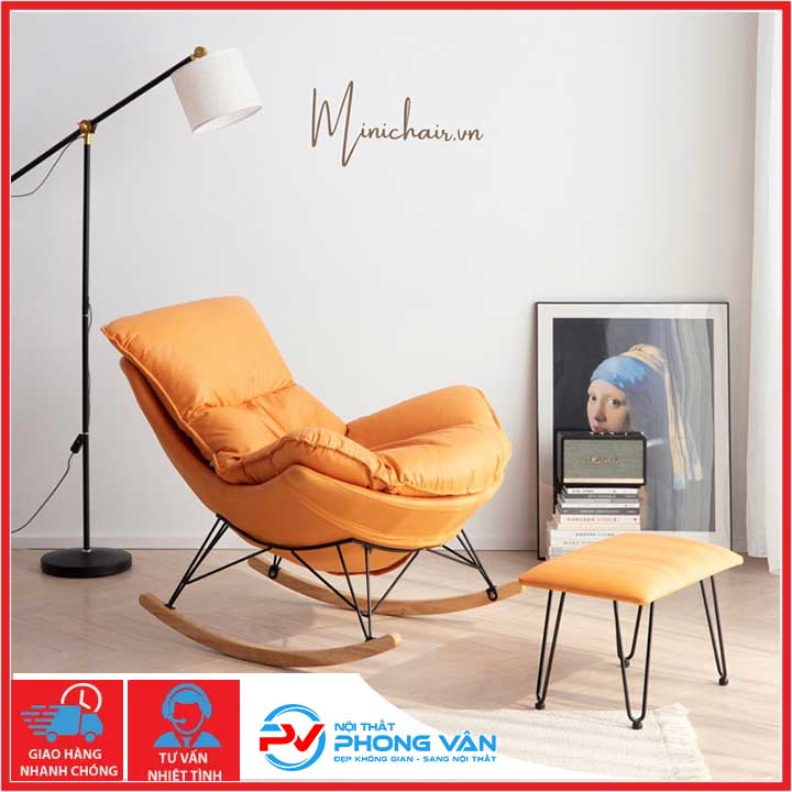 Ghế thư giãn bập bênh kèm đôn gác chân, ghế sofa lười đọc sách