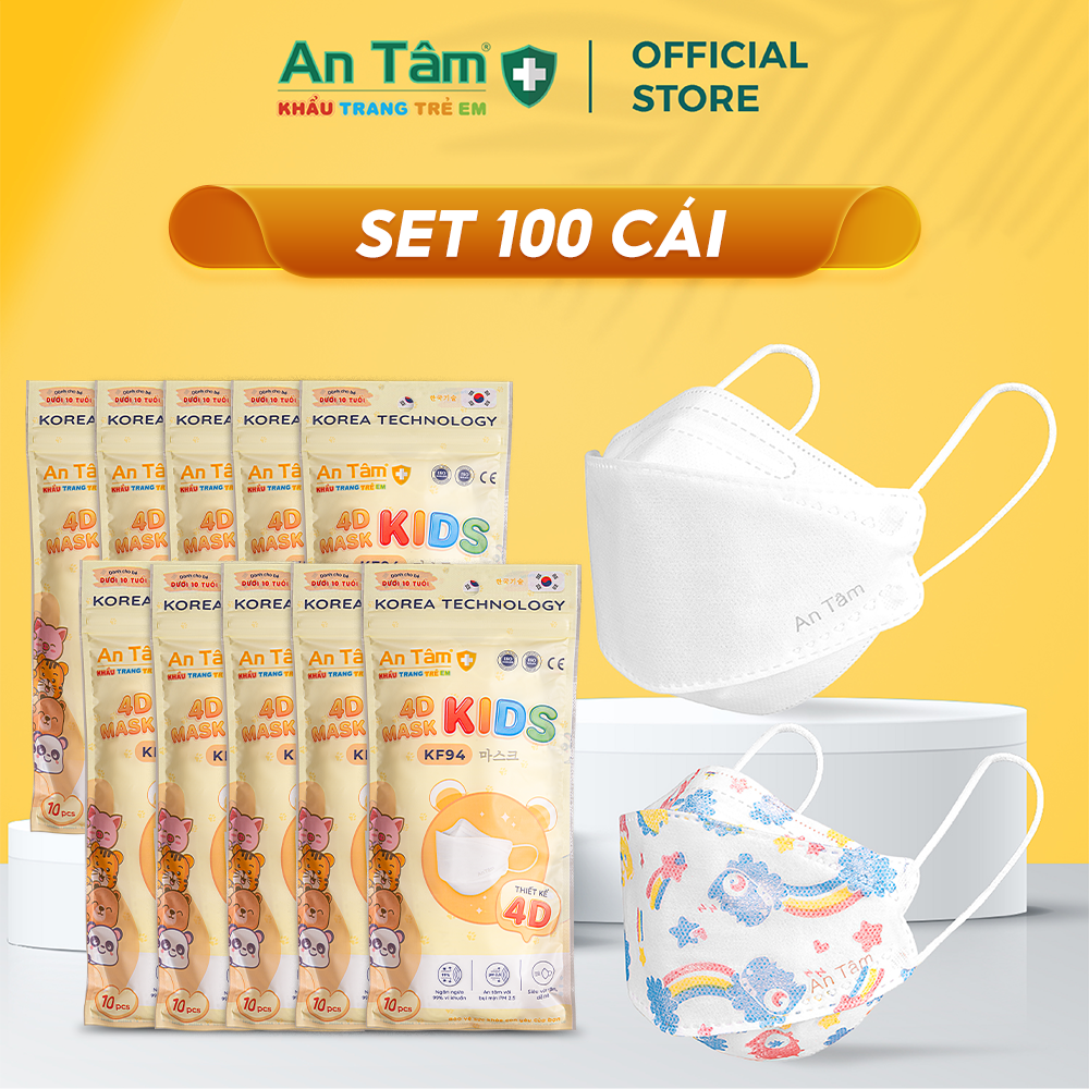 KF94 MASK KID Hàn Quốc - Set 100 cái - Khẩu trang y tế 4D trẻ em chính hãng An Tâm 4 lớp dày dặn bảo vệ tối ưu 
