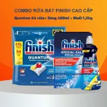 Combo viên rửa bát Finish Quantum  All in one 64 viên hương chanh + Bóng Finish 400ml + Muối Finish 1,2kg loại cao cấp dùng cho máy rửa bát