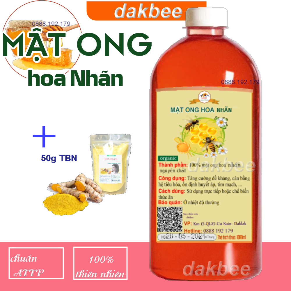 [COMBO] 1 LÍT Mật ong rừng hoa Nhãn - 50g Tinh bột nghệ  - hỗ trợ giảm chứng đau dạ dày, tăng cường hệ miễn dịch- [dakbee]