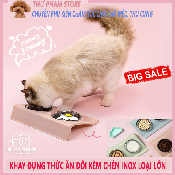 KHAY ĐỰNG THỨC ĂN NƯỚC UỐNG CHO CHÓ MÈO THÚ CƯNG - KHAY ĐÔI - CHỐNG RƠI THỨC ĂN - LOẠI LỚN - BÁT ĂN THÚ CƯNG - HÀNG CAO CẤP