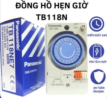 Công tắc đồng hồ hẹn giờ TB118N PANASONIC tặng kèm pin 15A 220V,công tắc hẹn giờ cơ,timer 24h, rơ le thời gian thực, rơ le 24h,bộ hẹn giờ ngắt điện cơ,timer hẹn giờ bật tắt tự động,rơ le hẹn giờ,công tắc thời gian,đồng hồ hẹn