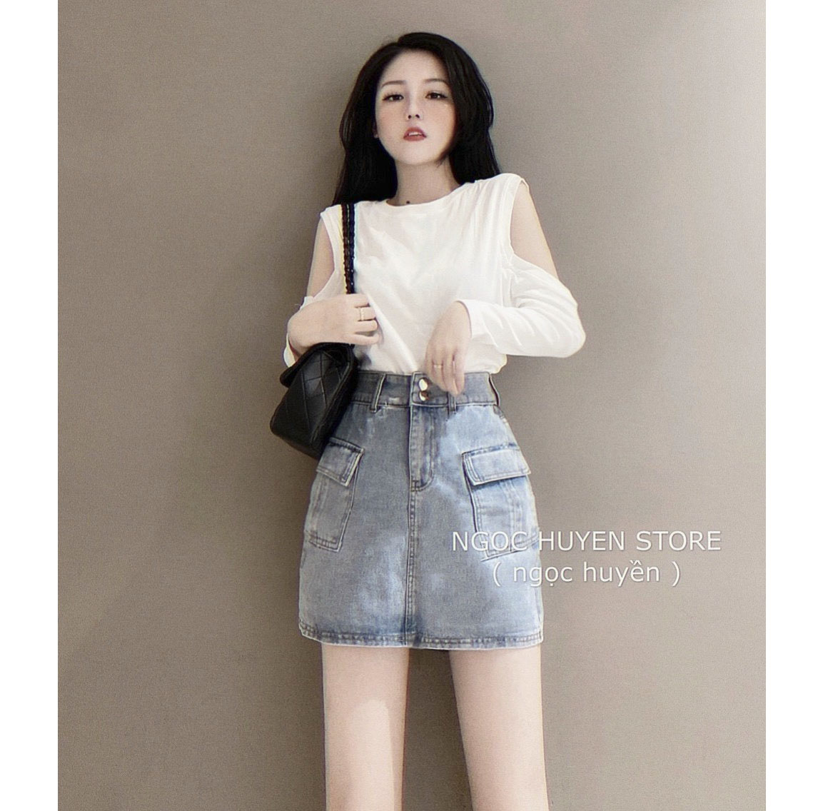 Chân váy jean túi hộp nữ, vải jean co dãn thoải mái, có quần trong, thời trang mới tại PINKY79SHOP cv7