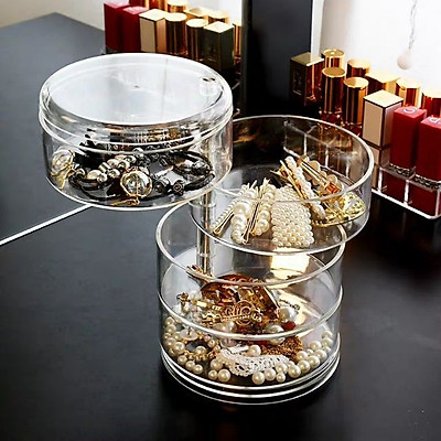 [HCM][Siêu hot] Hộp tròn đựng trang sức xoay 4 tầng - Kệ đựng vòng cổ vòng tay bông tai .... - Kệ mĩ phẩm đa năng - Hộp đựng trang sức 4 tầng xoay tròn