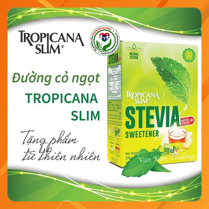 [HCM][Rẻ vô địch] Đường Ăn Kiêng Lá Cỏ Ngọt Stevia Tropicana Slim hộp 50 gói tốt cho người ăn kiêng tiểu đường