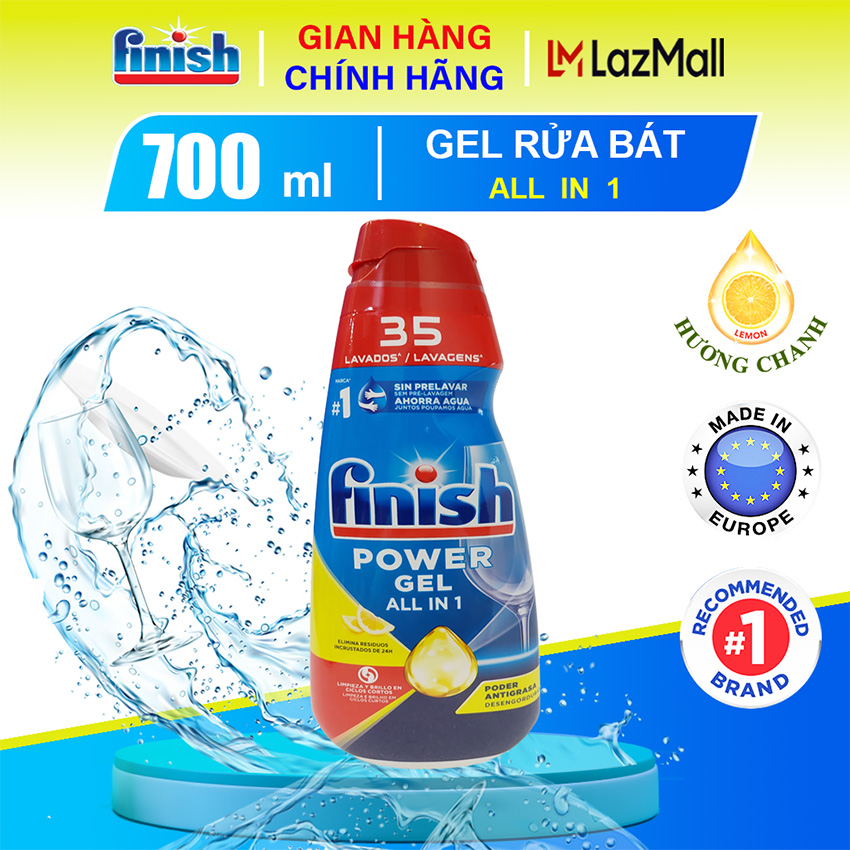 Gel rửa bát Finish Power Gel All in 1 650ml, 750ml hương Chanh cho máy rửa bát tan nhanh tiết kiệm LazMall