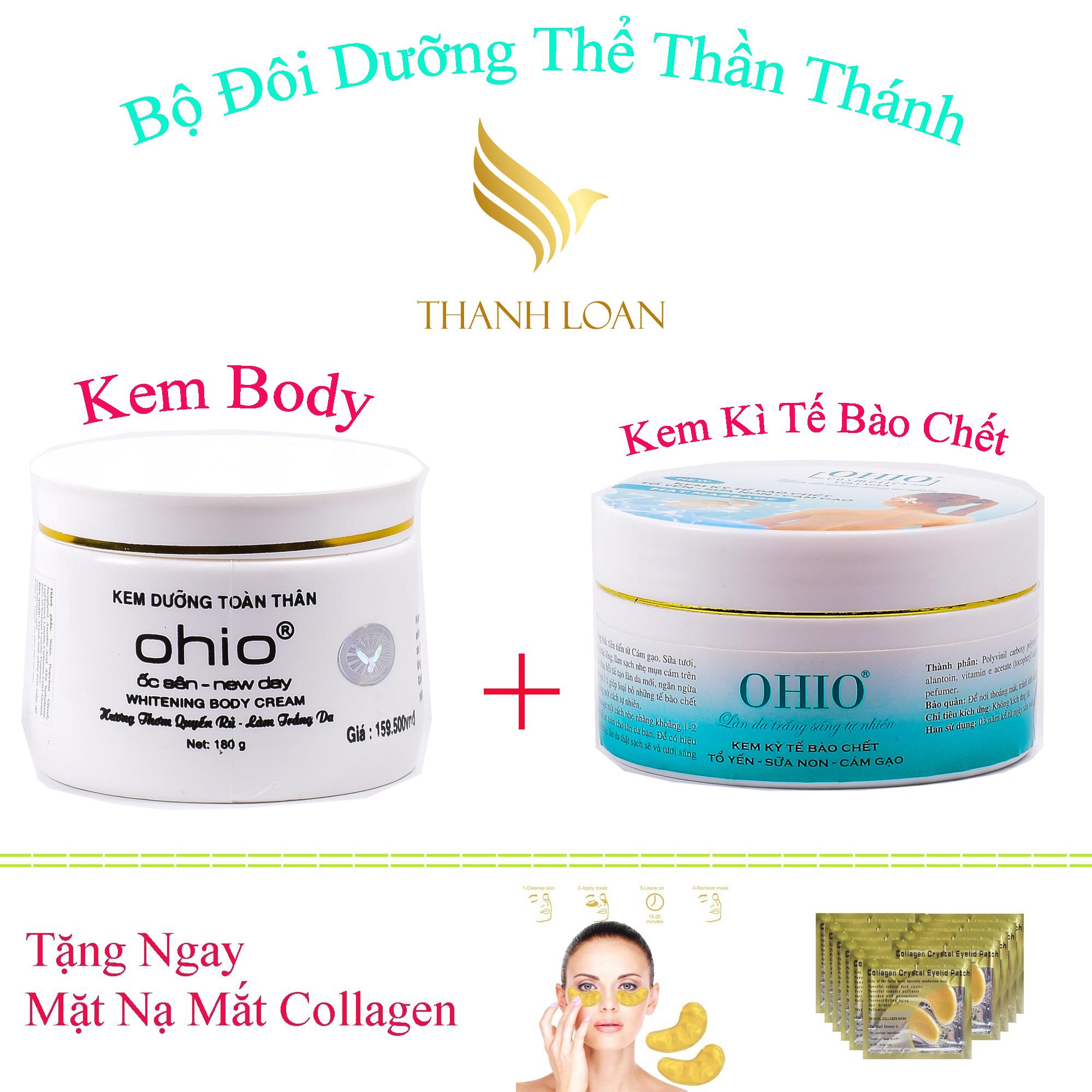 Combo Kem dưỡng trắng da toàn thân OHIO - 180g +  Kem Kì Tế Bào Chết Dưỡng Chất Tổ Yến - Sữa Non - Cám Gạo 150g - Ốc Sên New Day - Tặng ngay mặt nạ mắt collagen