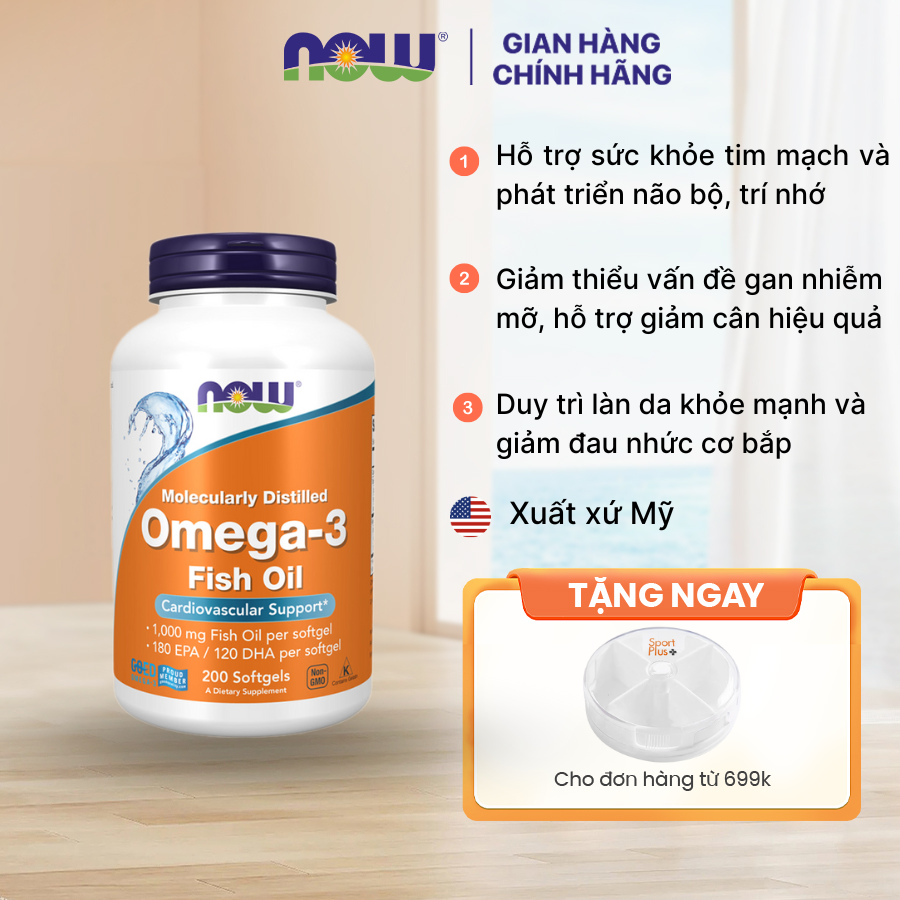 Dầu cá Now Ultra Omega 3, 500 EPA / 250 DHA, nhập khẩu Mỹ, hỗ trợ tim mạch, não bộ, thị lực