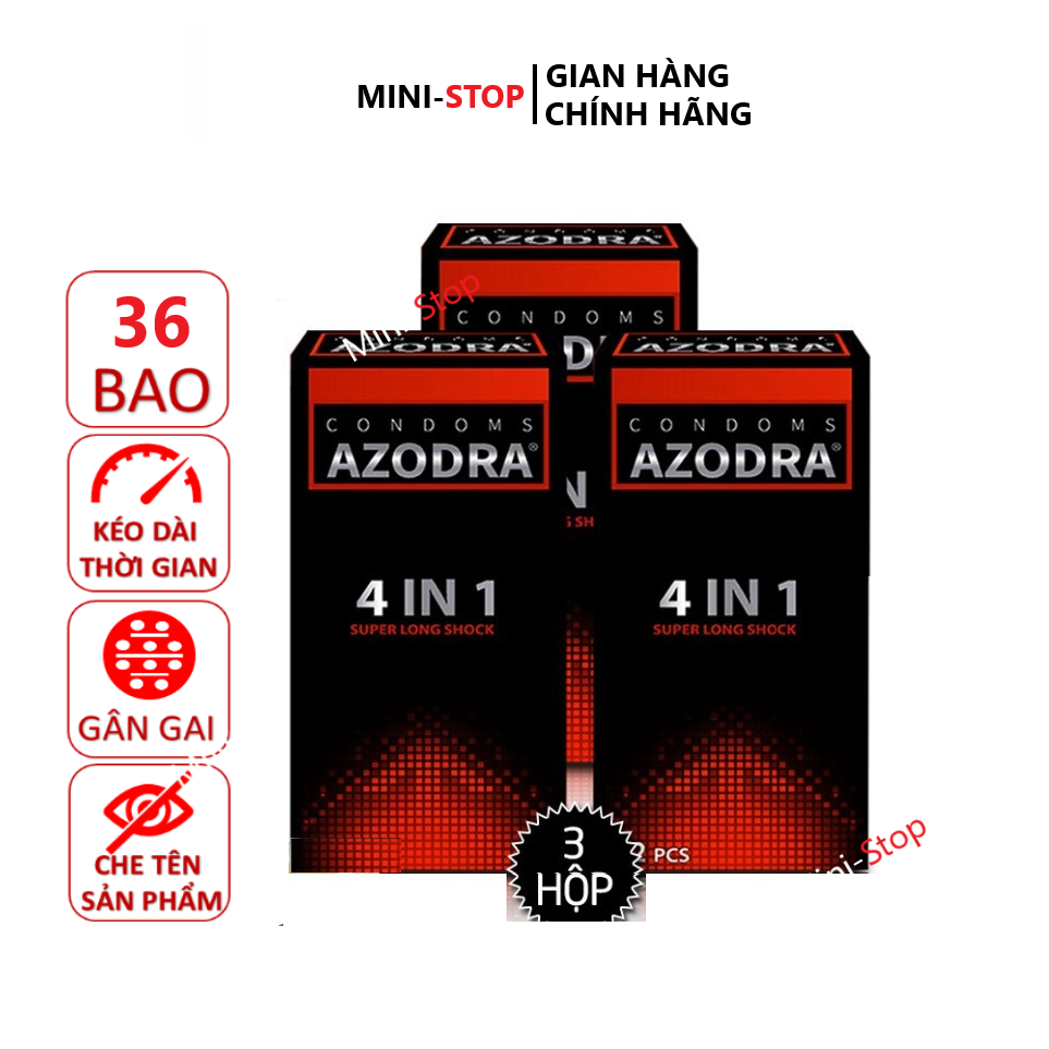 Bộ 3 hộp Bao cao su Gân gai kéo dài thời gian AZODRA ( 36 chiếc)