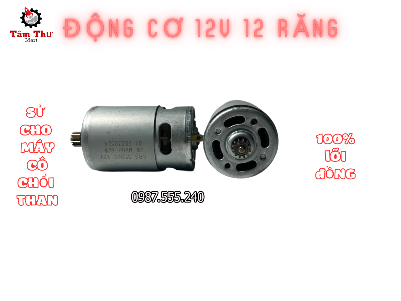 Motor 550 12V 12 Răng dùng cho máy khoan pin có chổi than