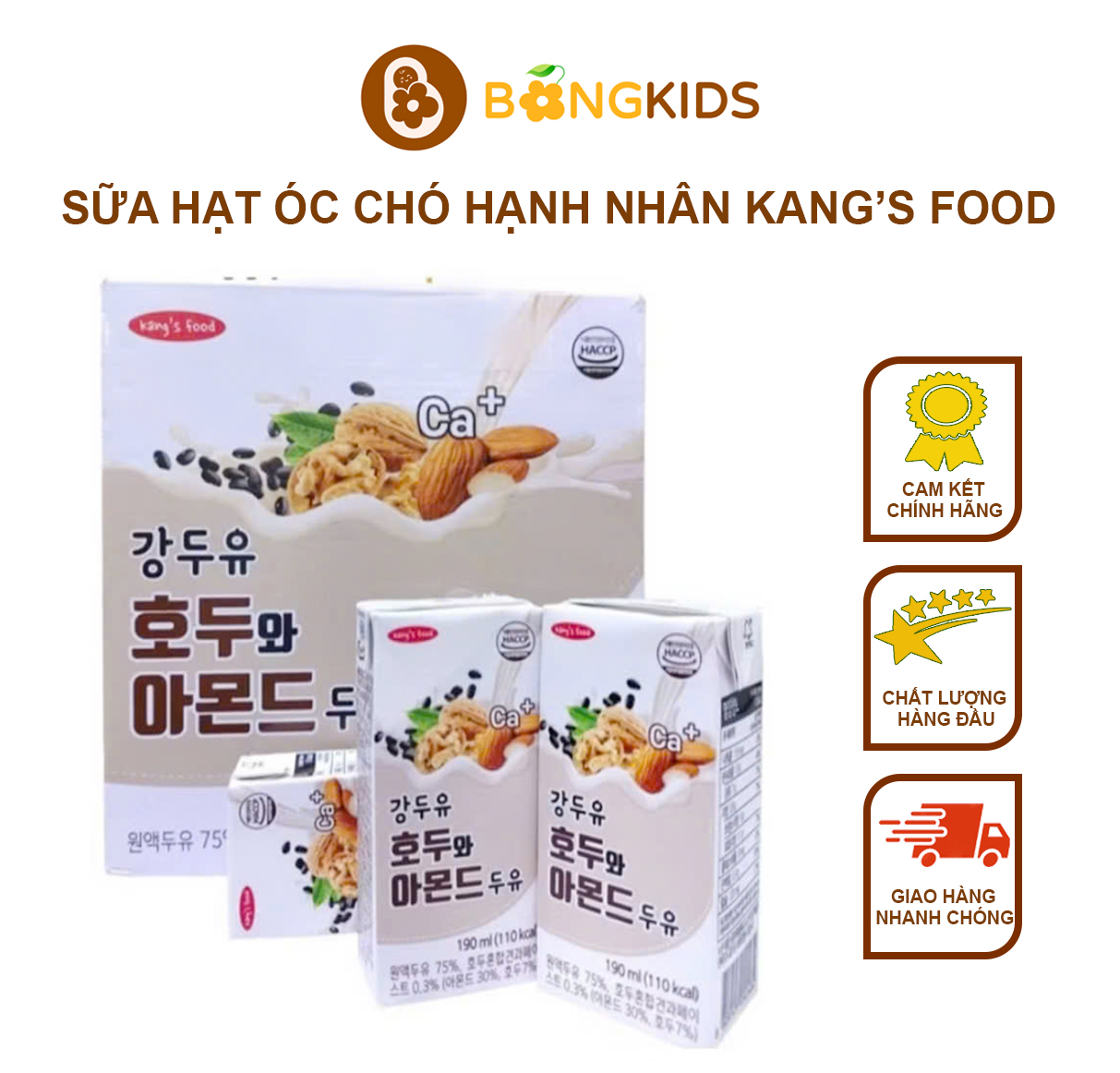 Sữa Hạt Óc Chó Hạnh Nhân Đậu Đen Kang's Food 190ml Hàn Quốc - Thùng 16 hộp