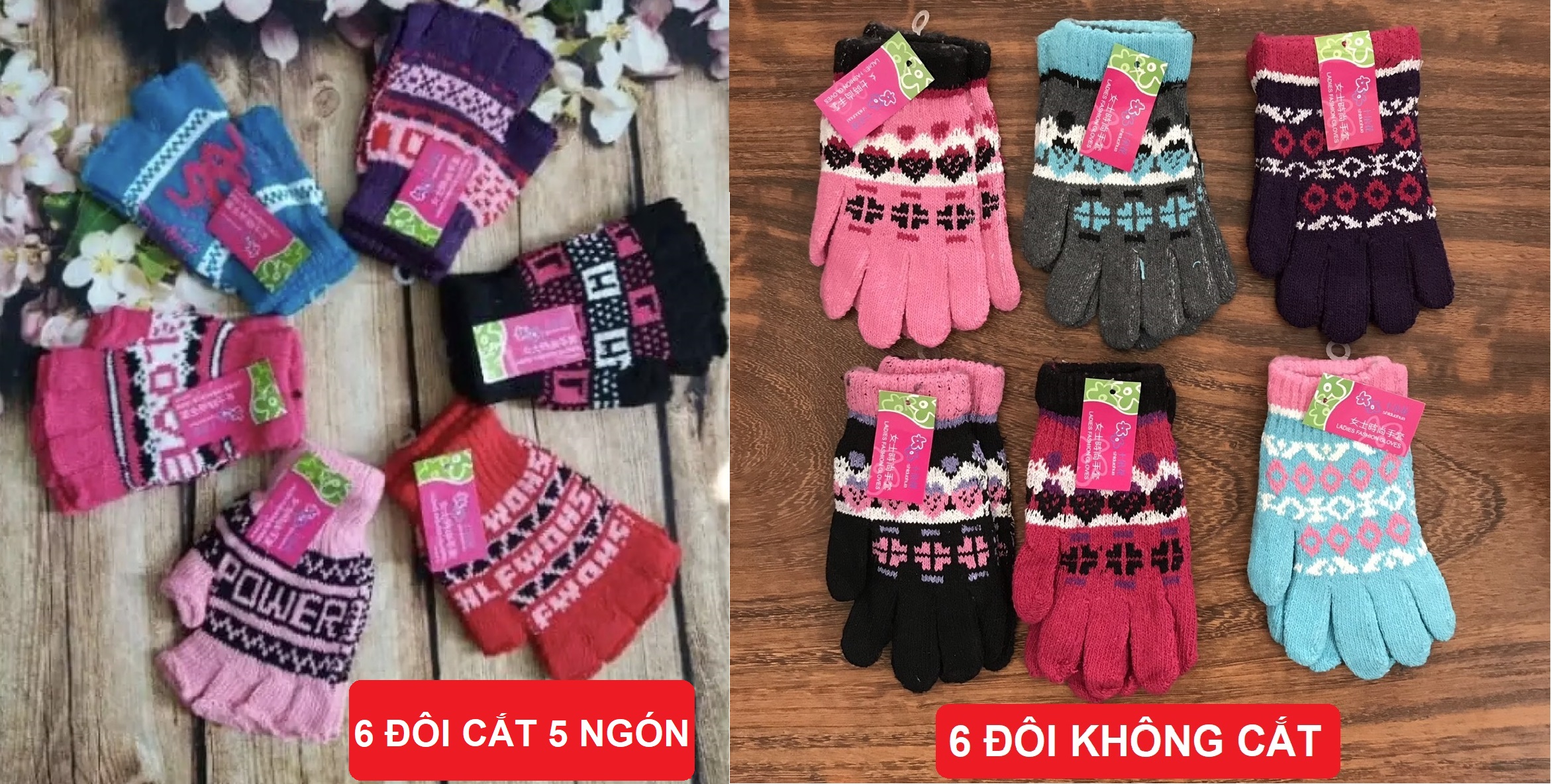 [HCM]Combo 6 đôi găng tay len 2 mẫu: cắt 5 ngón và không cắt họa tiết thổ cẩm dành cho nữ  ảnh thật  bảo đảm giao đúng hàng
