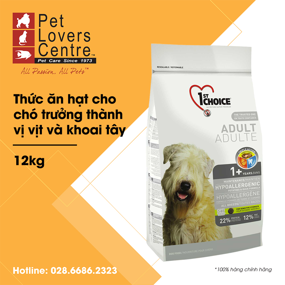 [12kg] Thức ăn hạt cho chó 1ST CHOICE DOG ADULT HYPOALLERGIC, DUCK 12kg