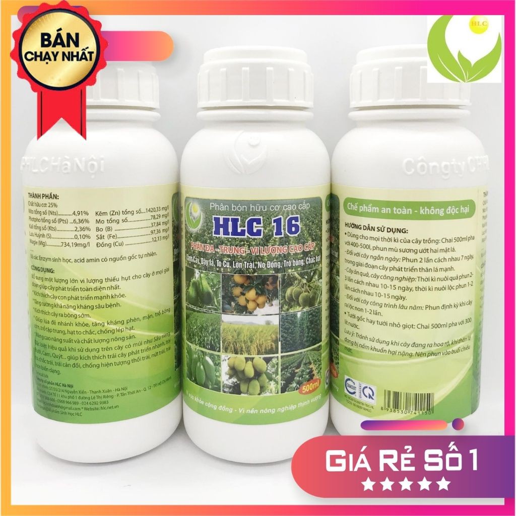Phân bón hữu cơ cao cấp hlc 16 - phân bón lá kích mầm kích chồi dưỡng trái cho cây ăn quả hoa cây cảnh rau màu- 500ml
