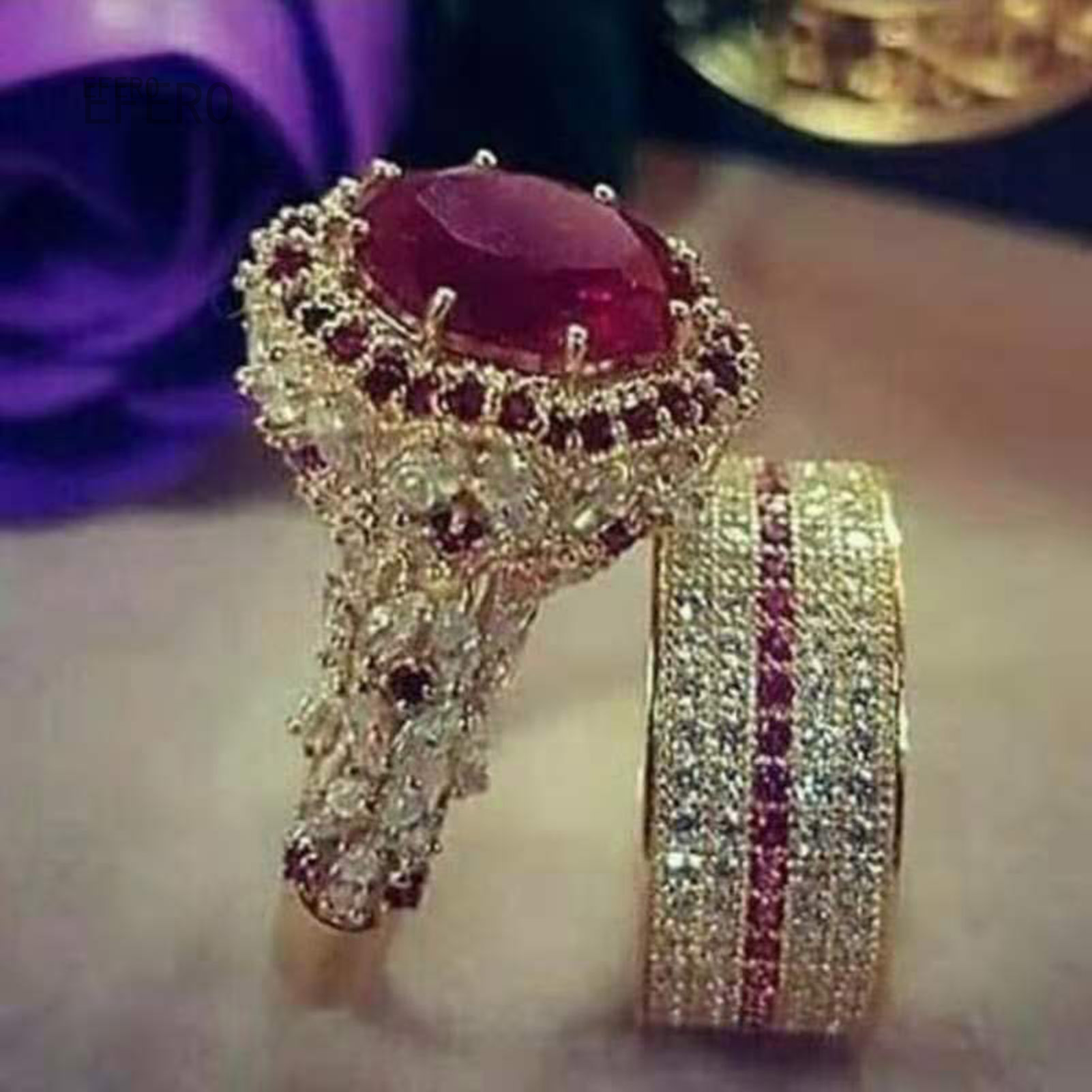 Bộ 2 chiếc nhẫn tinh tế quý phái trang sức thời trang nhẫn vàng 18k cho nữ bộ nhẫn kim cương hồng ngọc 1,52ct tự nhiên bộ nhẫn đính hôn cô dâu đám cưới bộ nhẫn quà tặng giáng sinh tiệc kỷ niệm trang sức